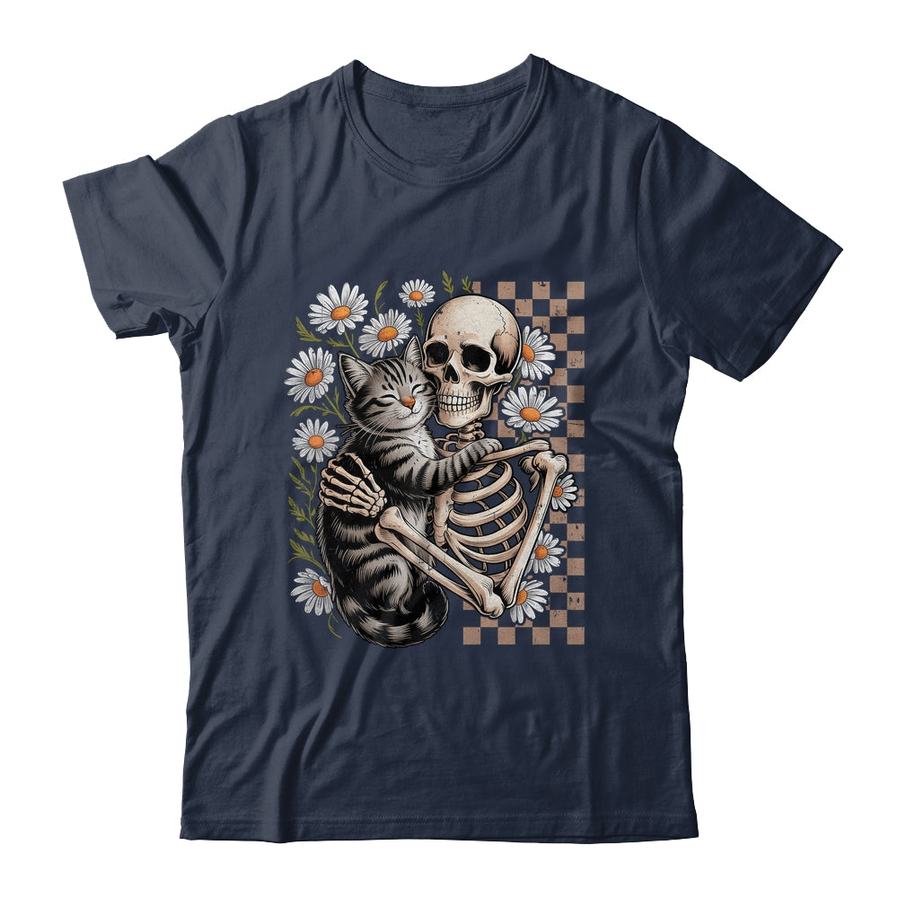Floral Skeleton Hugging Cat Halloween Cat Lover For Mom Dad Shirt & Sweatshirt | teecentury