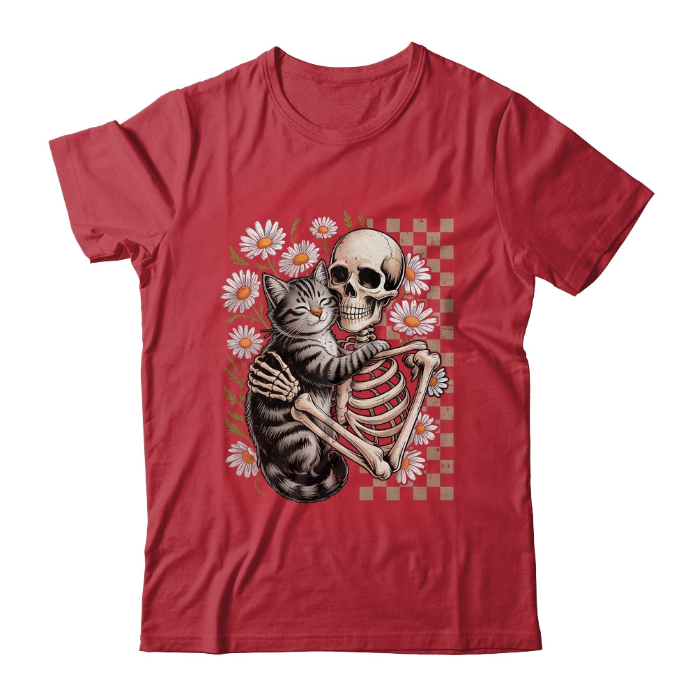 Floral Skeleton Hugging Cat Halloween Cat Lover For Mom Dad Shirt & Sweatshirt | teecentury