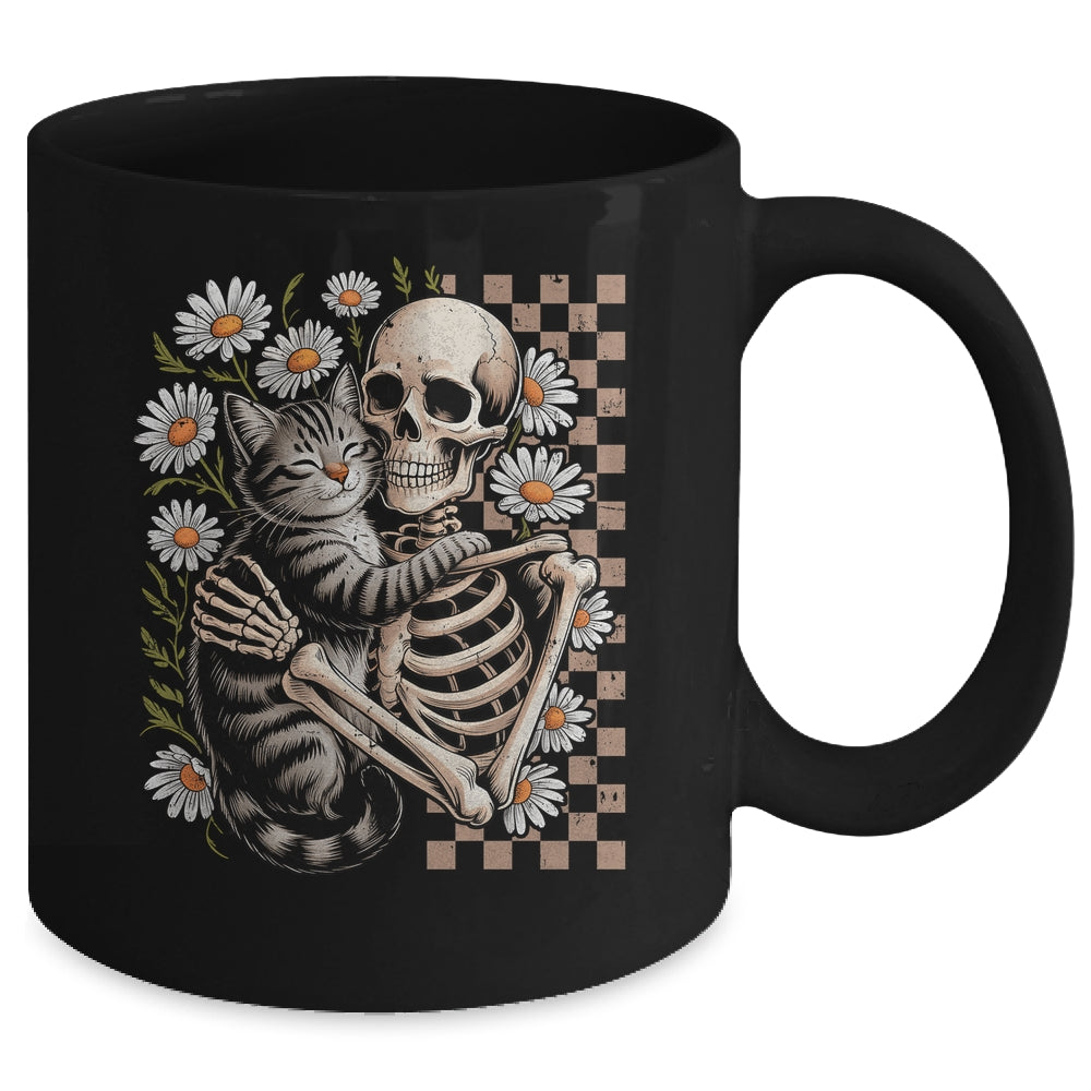 Floral Skeleton Hugging Cat Halloween Cat Lover For Mom Dad Mug | teecentury