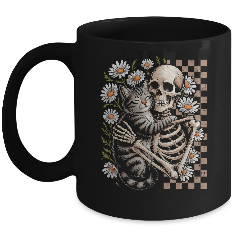 Floral Skeleton Hugging Cat Halloween Cat Lover For Mom Dad Mug | teecentury
