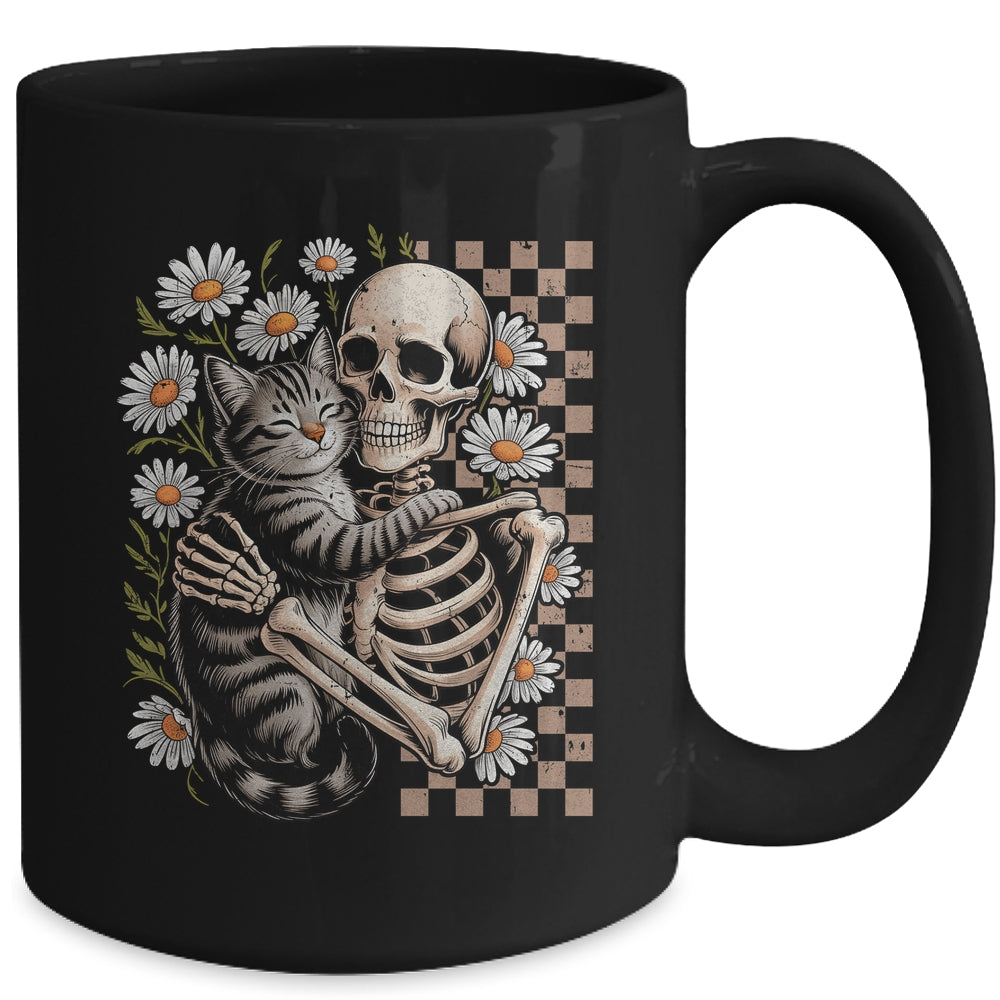 Floral Skeleton Hugging Cat Halloween Cat Lover For Mom Dad Mug | teecentury