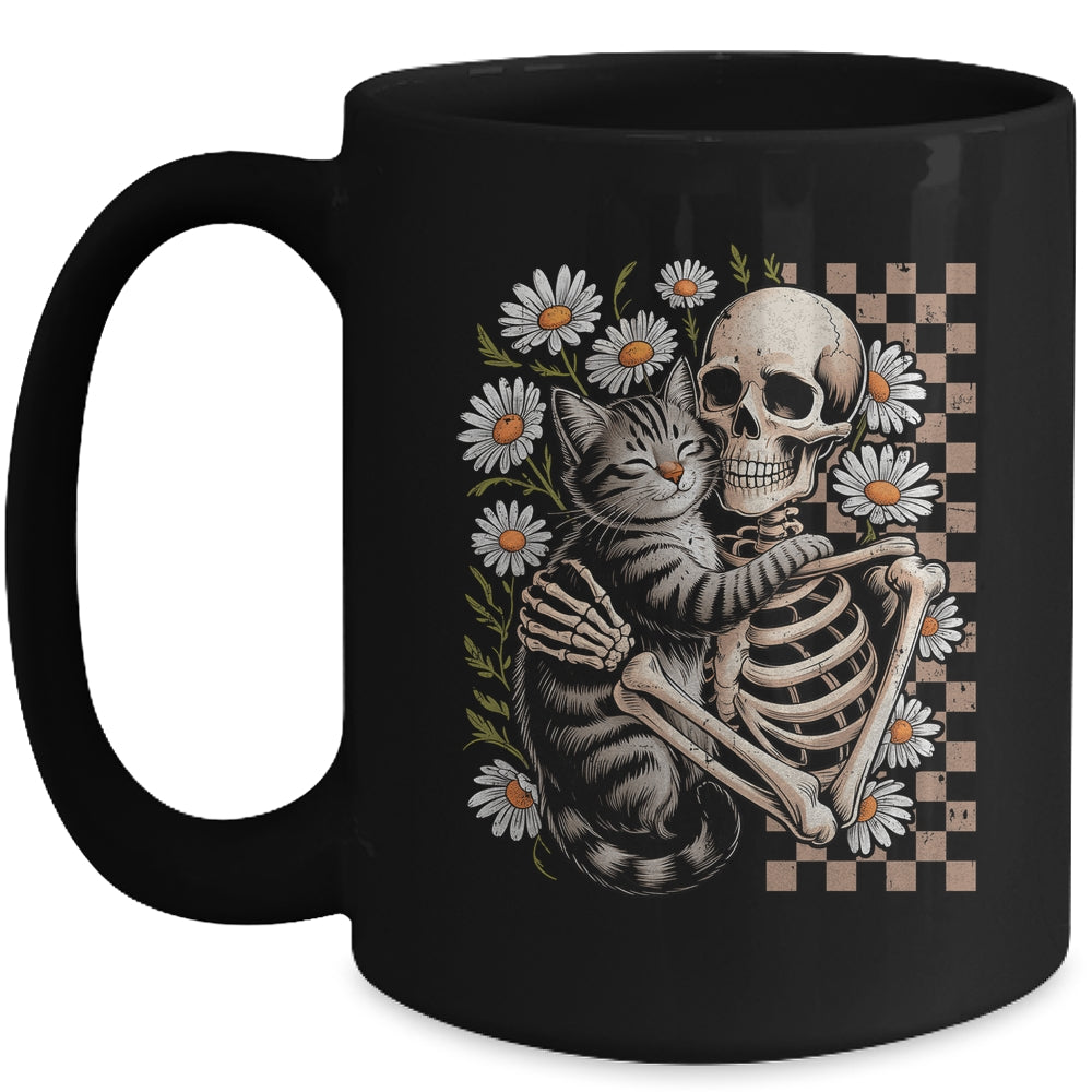 Floral Skeleton Hugging Cat Halloween Cat Lover For Mom Dad Mug | teecentury