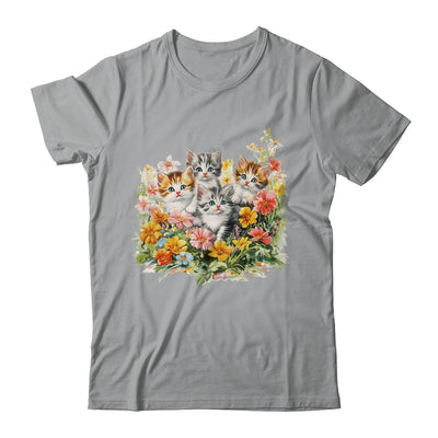 Floral Vintage Aesthetic Painted Kittens Cat Lover Flower Shirt & Tank Top | teecentury
