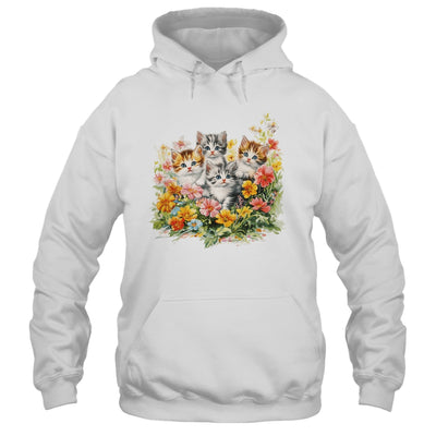 Floral Vintage Aesthetic Painted Kittens Cat Lover Flower Shirt & Tank Top | teecentury