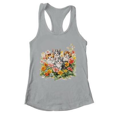 Floral Vintage Aesthetic Painted Kittens Cat Lover Flower Shirt & Tank Top | teecentury