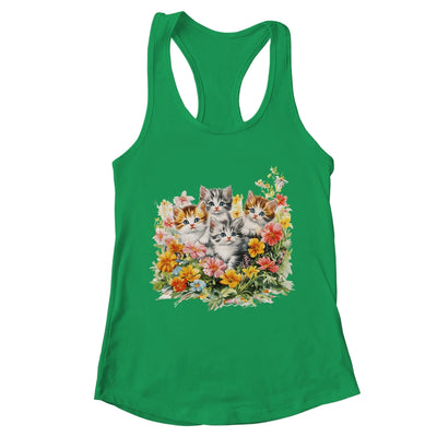 Floral Vintage Aesthetic Painted Kittens Cat Lover Flower Shirt & Tank Top | teecentury