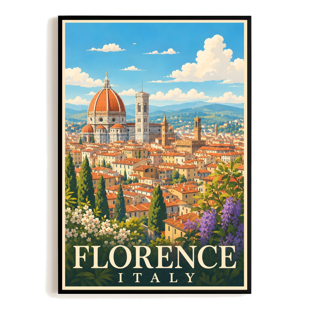 Florence Italy Vintage Travel Poster Duomo Cathedral Cityscape Wall Art Decor Landscape Print Painting Ideal For Home Living Room Office Bedroom Decor Unframed | teecentury