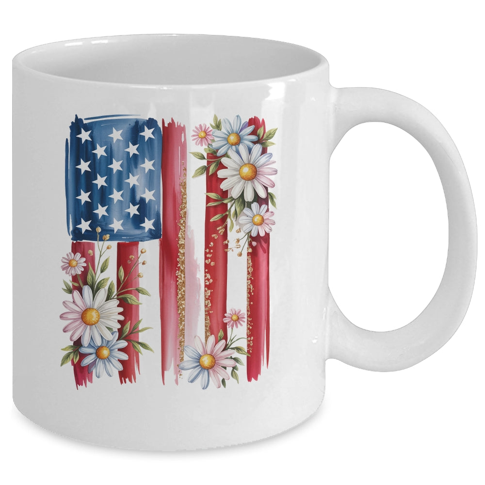 Flower Brushstroke America Flag 4th Of July Jesus Christian Mug | teecentury