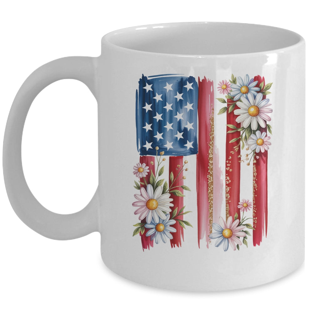 Flower Brushstroke America Flag 4th Of July Jesus Christian Mug | teecentury