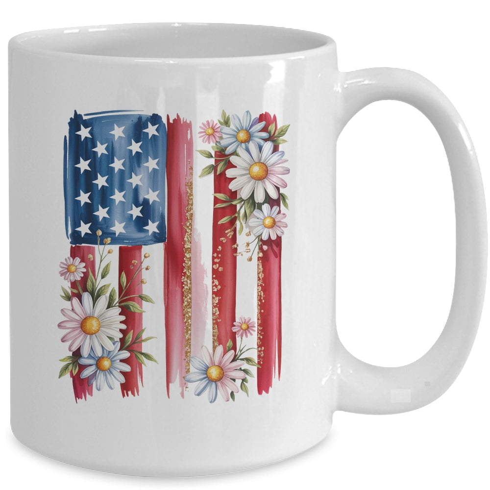 Flower Brushstroke America Flag 4th Of July Jesus Christian Mug | teecentury