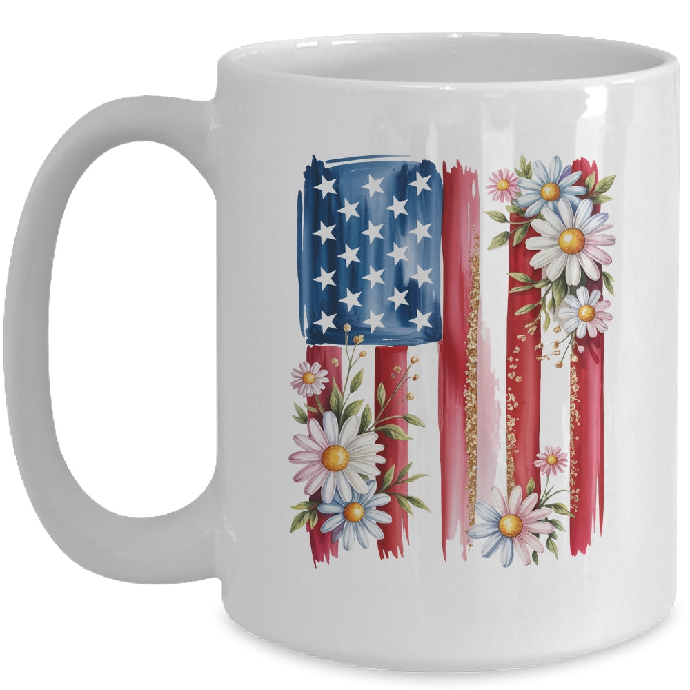 Flower Brushstroke America Flag 4th Of July Jesus Christian Mug | teecentury