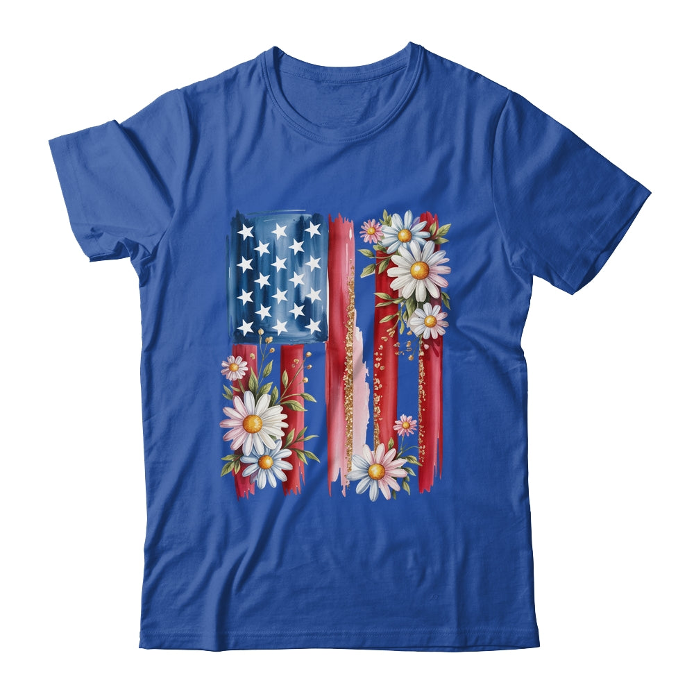 Flower Brushstroke America Flag 4th Of July Jesus Christian Shirt & Tank Top | teecentury