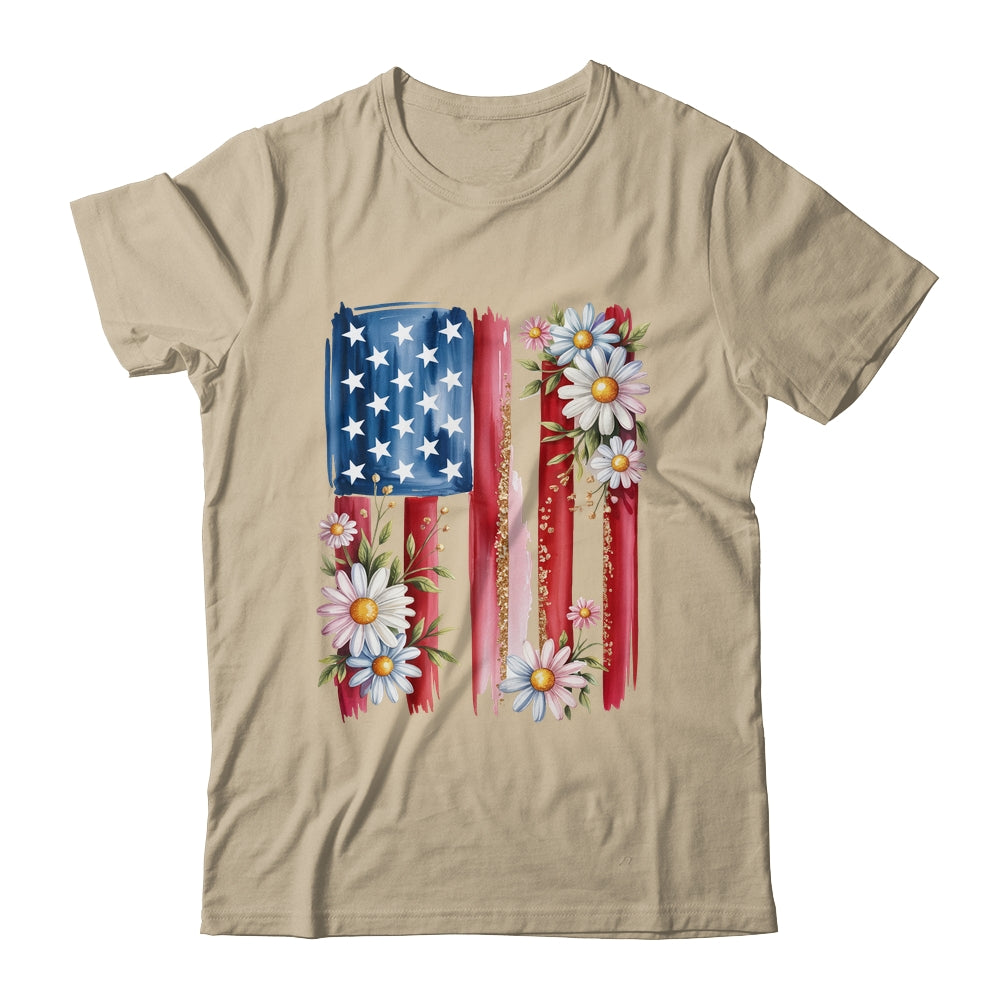Flower Brushstroke America Flag 4th Of July Jesus Christian Shirt & Tank Top | teecentury