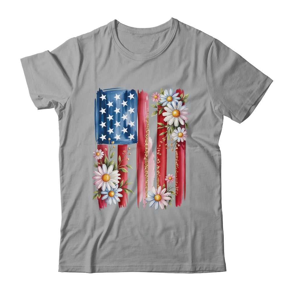 Flower Brushstroke America Flag 4th Of July Jesus Christian Shirt & Tank Top | teecentury