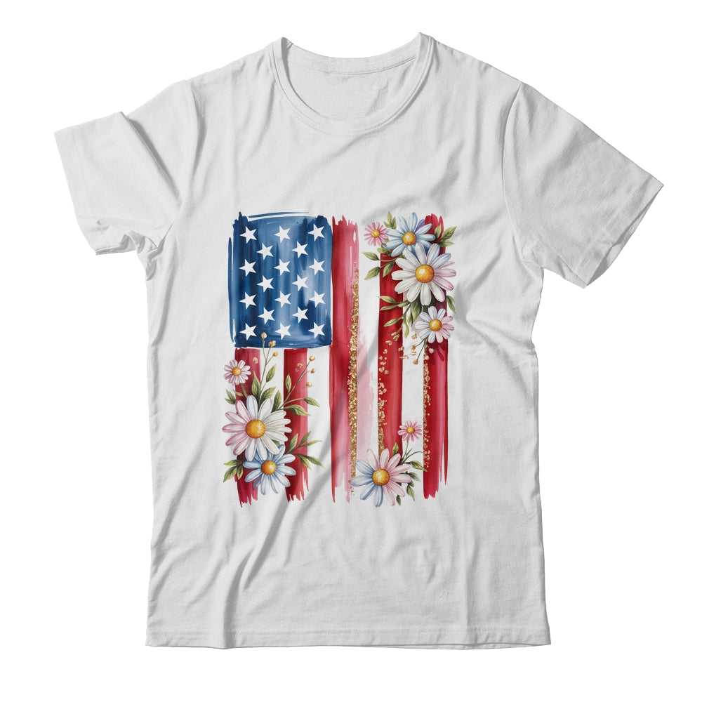 Flower Brushstroke America Flag 4th Of July Jesus Christian Shirt & Tank Top | teecentury