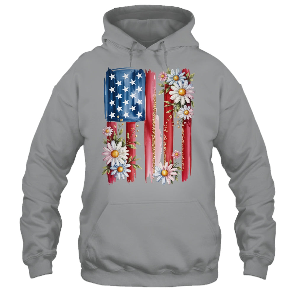 Flower Brushstroke America Flag 4th Of July Jesus Christian Shirt & Tank Top | teecentury