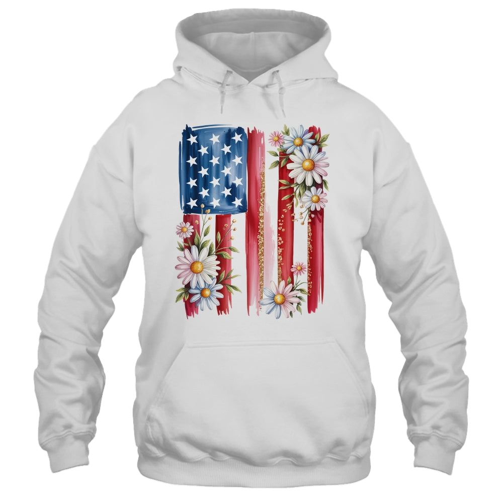 Flower Brushstroke America Flag 4th Of July Jesus Christian Shirt & Tank Top | teecentury