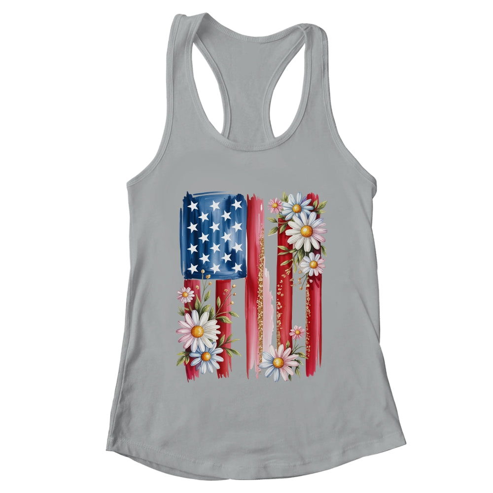 Flower Brushstroke America Flag 4th Of July Jesus Christian Shirt & Tank Top | teecentury