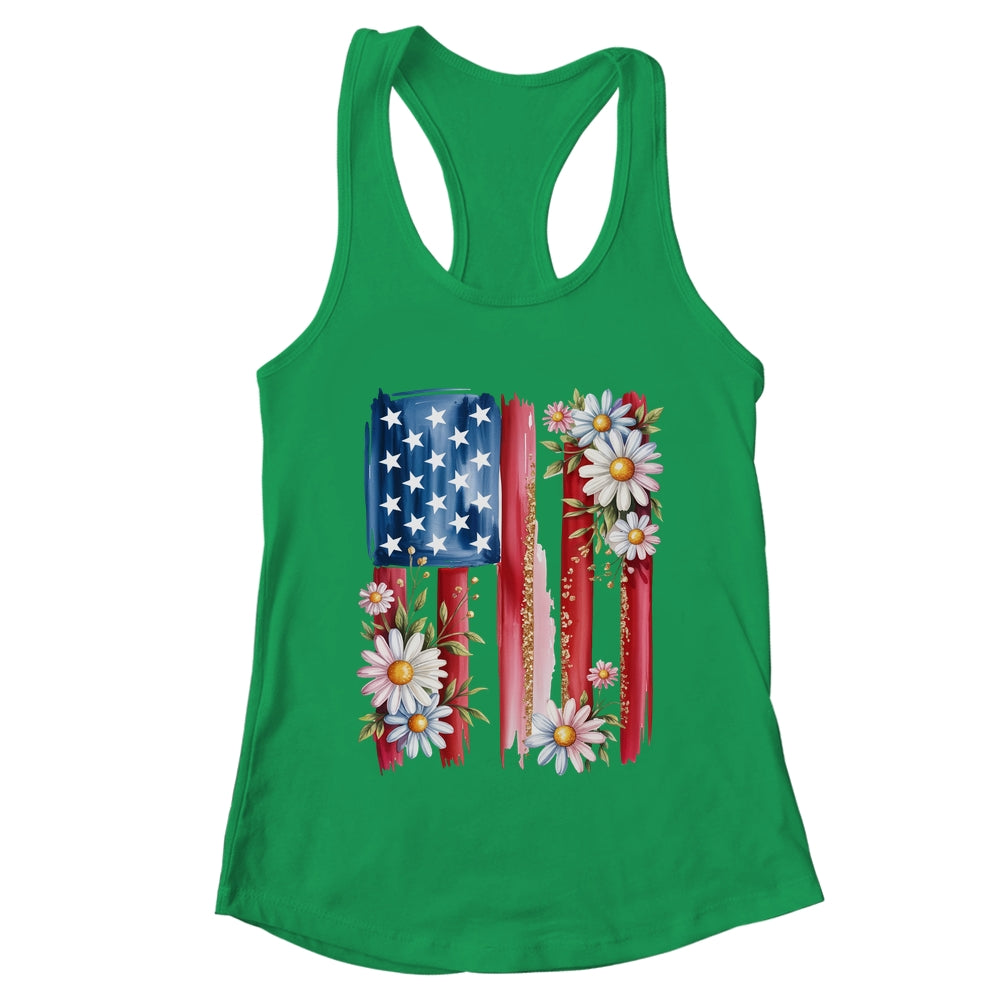 Flower Brushstroke America Flag 4th Of July Jesus Christian Shirt & Tank Top | teecentury