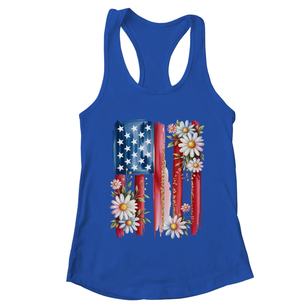 Flower Brushstroke America Flag 4th Of July Jesus Christian Shirt & Tank Top | teecentury