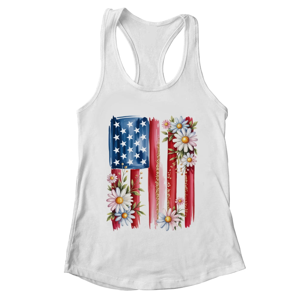 Flower Brushstroke America Flag 4th Of July Jesus Christian Shirt & Tank Top | teecentury