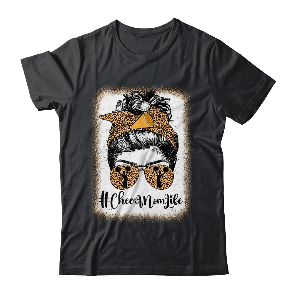 Football Cheer Mom Life Bleached Leopard Messy Bun Women Shirt & Sweatshirt | teecentury