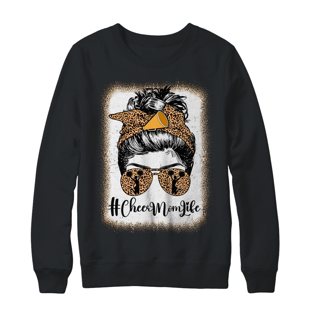Football Cheer Mom Life Bleached Leopard Messy Bun Women Shirt & Sweatshirt | teecentury