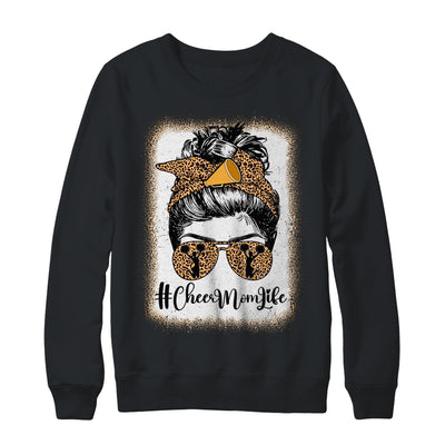 Football Cheer Mom Life Bleached Leopard Messy Bun Women Shirt & Sweatshirt | teecentury