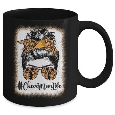 Football Cheer Mom Life Bleached Leopard Messy Bun Women Mug | teecentury
