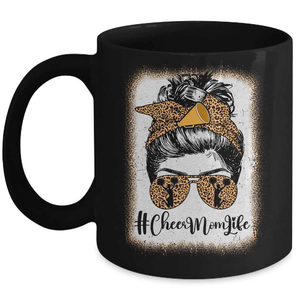 Football Cheer Mom Life Bleached Leopard Messy Bun Women Mug | teecentury
