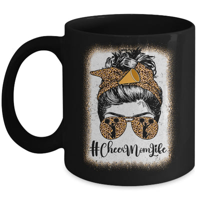 Football Cheer Mom Life Bleached Leopard Messy Bun Women Mug | teecentury