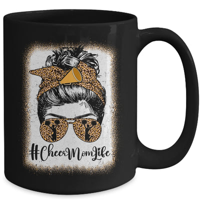 Football Cheer Mom Life Bleached Leopard Messy Bun Women Mug | teecentury