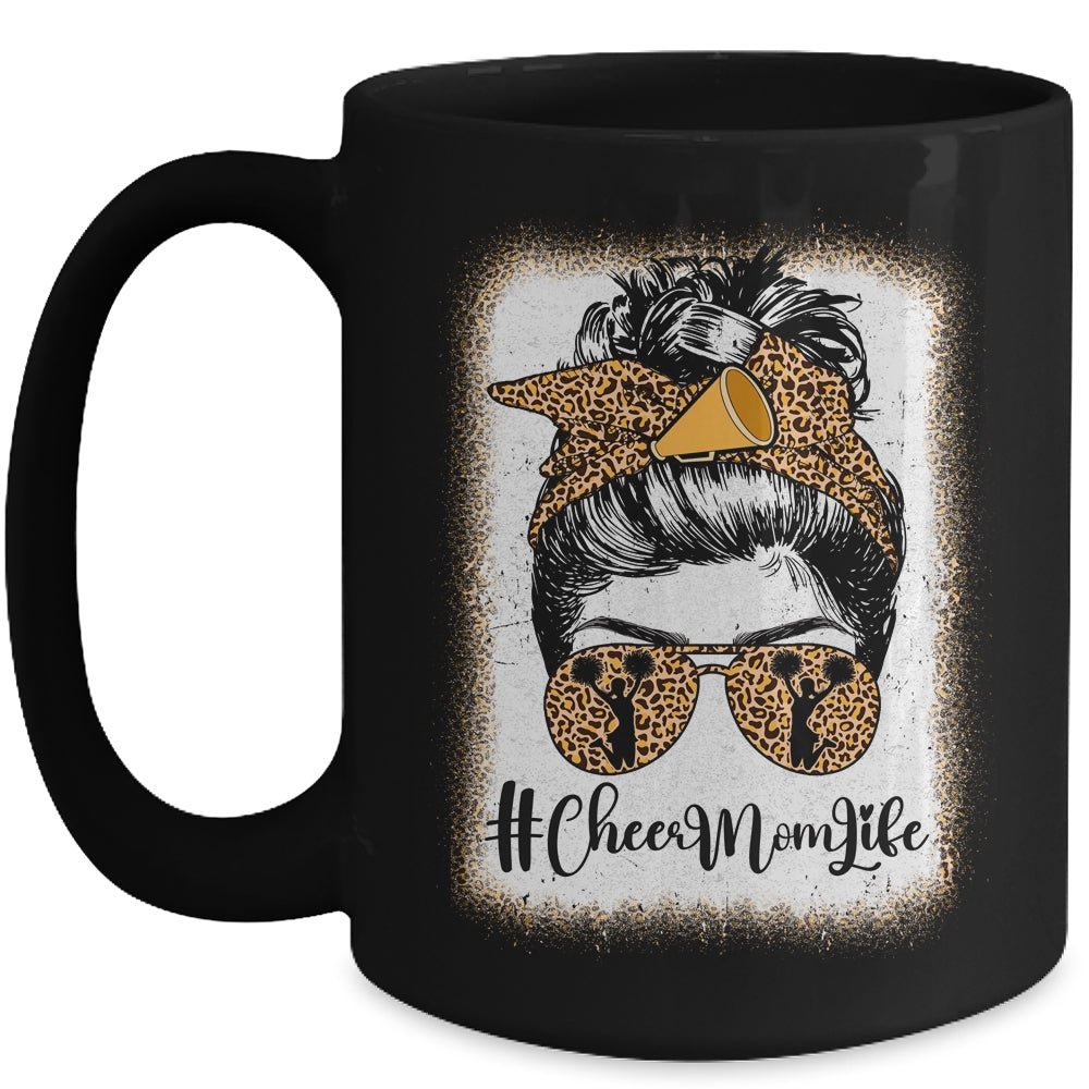 Football Cheer Mom Life Bleached Leopard Messy Bun Women Mug | teecentury