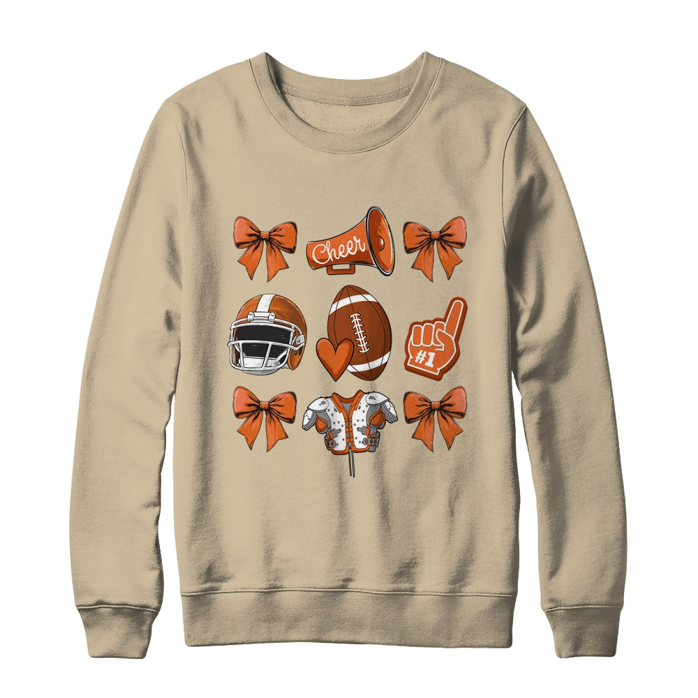 Football Coquette Bow Football Mom Game Cheer Cheerleader Shirt & Sweatshirt | teecentury
