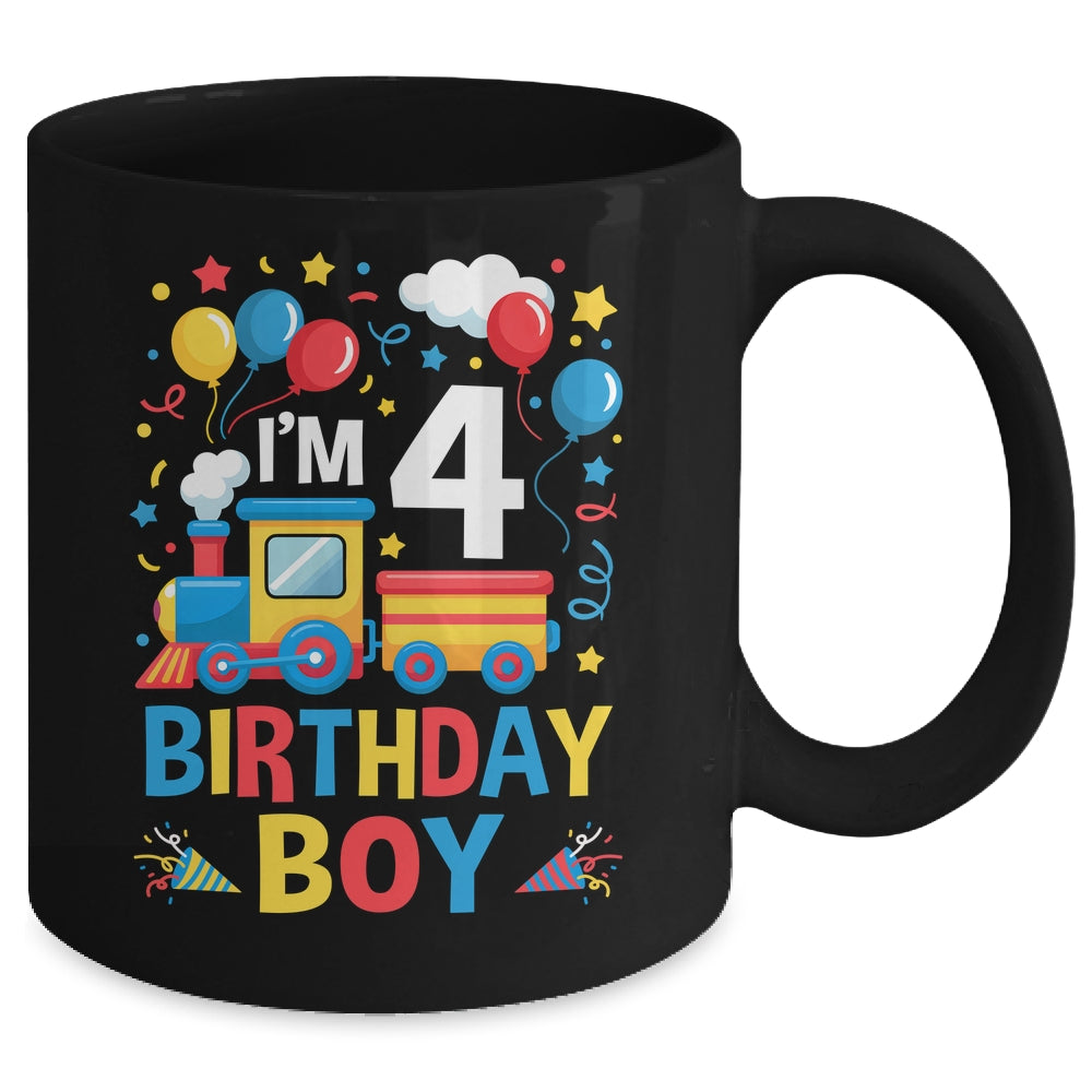 Four 4yr 4th Kids Boys Girls Train Birthday Boy 4 Years Old Mug | teecentury