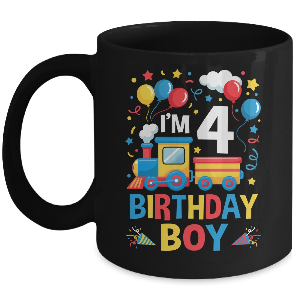 Four 4yr 4th Kids Boys Girls Train Birthday Boy 4 Years Old Mug | teecentury