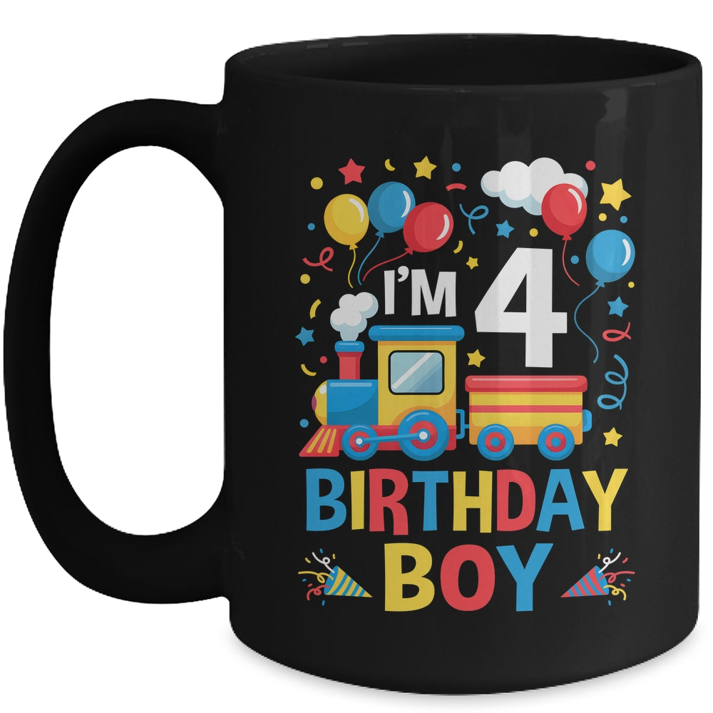 Four 4yr 4th Kids Boys Girls Train Birthday Boy 4 Years Old Mug | teecentury
