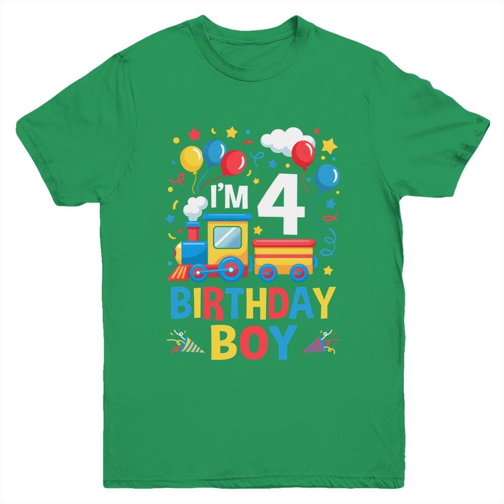 Four 4yr 4th Kids Boys Girls Train Birthday Boy 4 Years Old Youth Shirt | teecentury