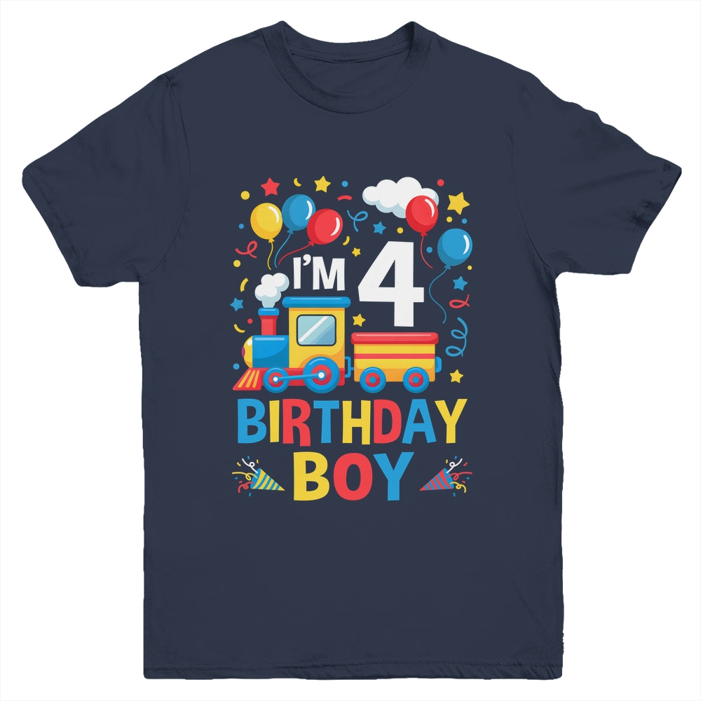 Four 4yr 4th Kids Boys Girls Train Birthday Boy 4 Years Old Youth Shirt | teecentury