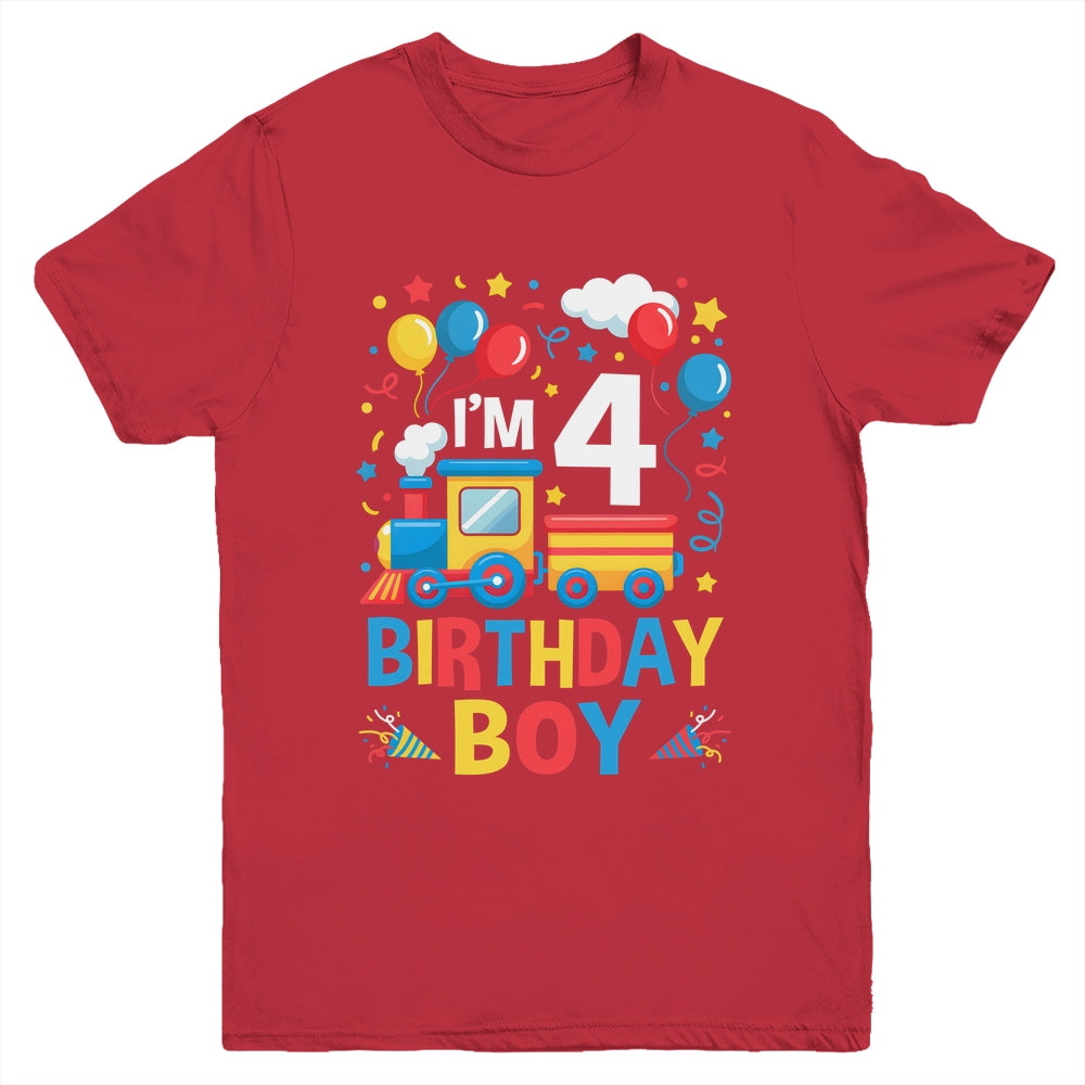 Four 4yr 4th Kids Boys Girls Train Birthday Boy 4 Years Old Youth Shirt | teecentury