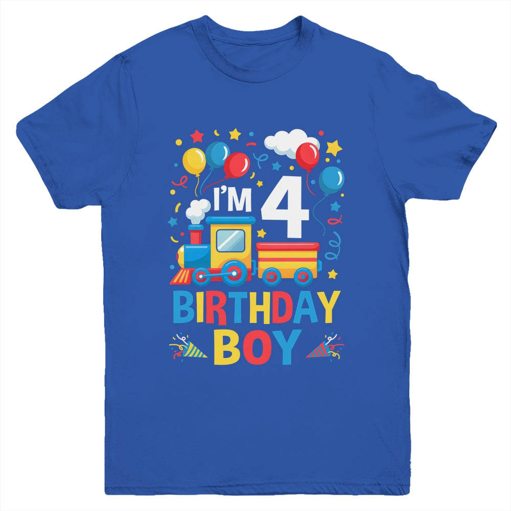 Four 4yr 4th Kids Boys Girls Train Birthday Boy 4 Years Old Youth Shirt | teecentury