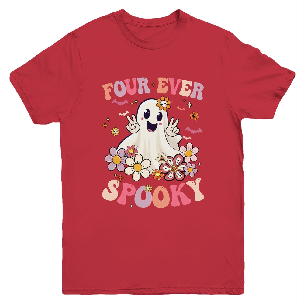 Four Ever Spooky Halloween 4th Birthday Party Decorations Youth Shirt | teecentury