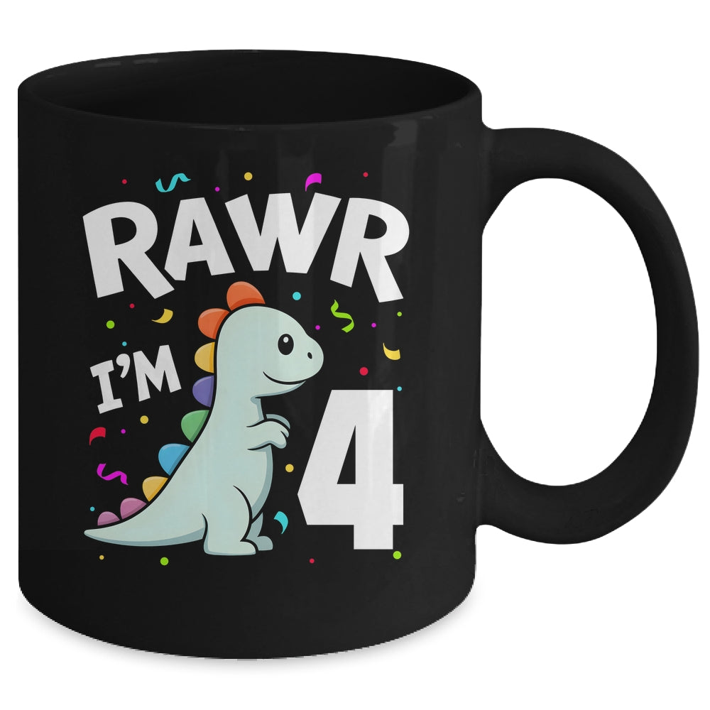 Four Rawr I'm 4 Years Old T Rex Dinosaur 4th Birthday Boys Mug | teecentury