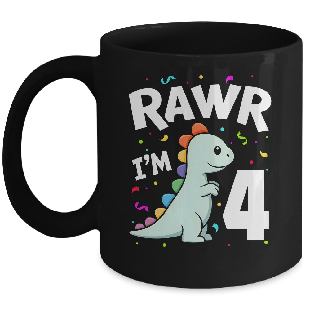Four Rawr I'm 4 Years Old T Rex Dinosaur 4th Birthday Boys Mug | teecentury