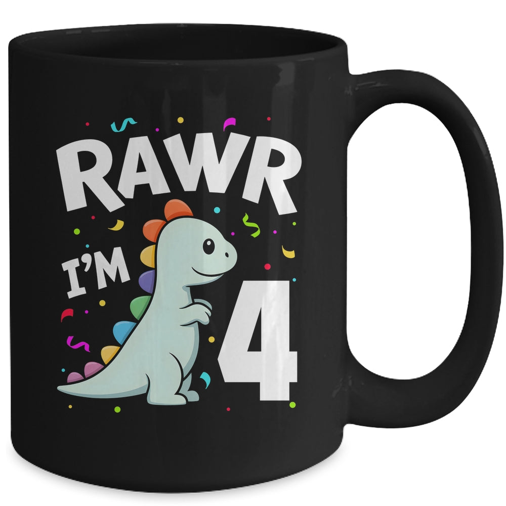 Four Rawr I'm 4 Years Old T Rex Dinosaur 4th Birthday Boys Mug | teecentury