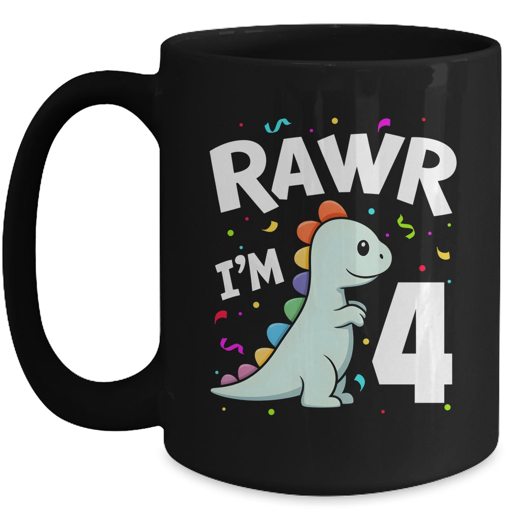 Four Rawr I'm 4 Years Old T Rex Dinosaur 4th Birthday Boys Mug | teecentury