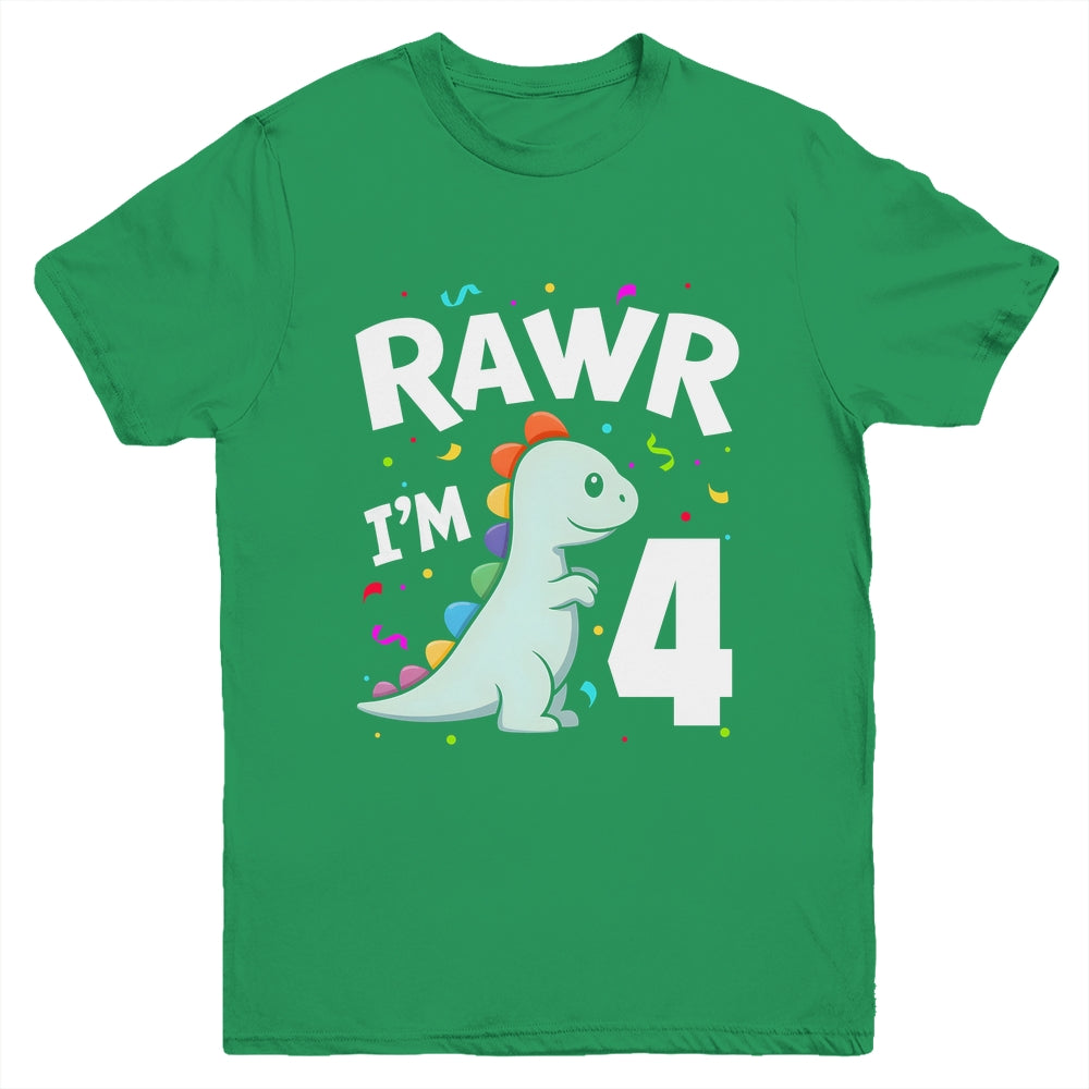 Four Rawr I'm 4 Years Old T Rex Dinosaur 4th Birthday Boys Youth Shirt | teecentury