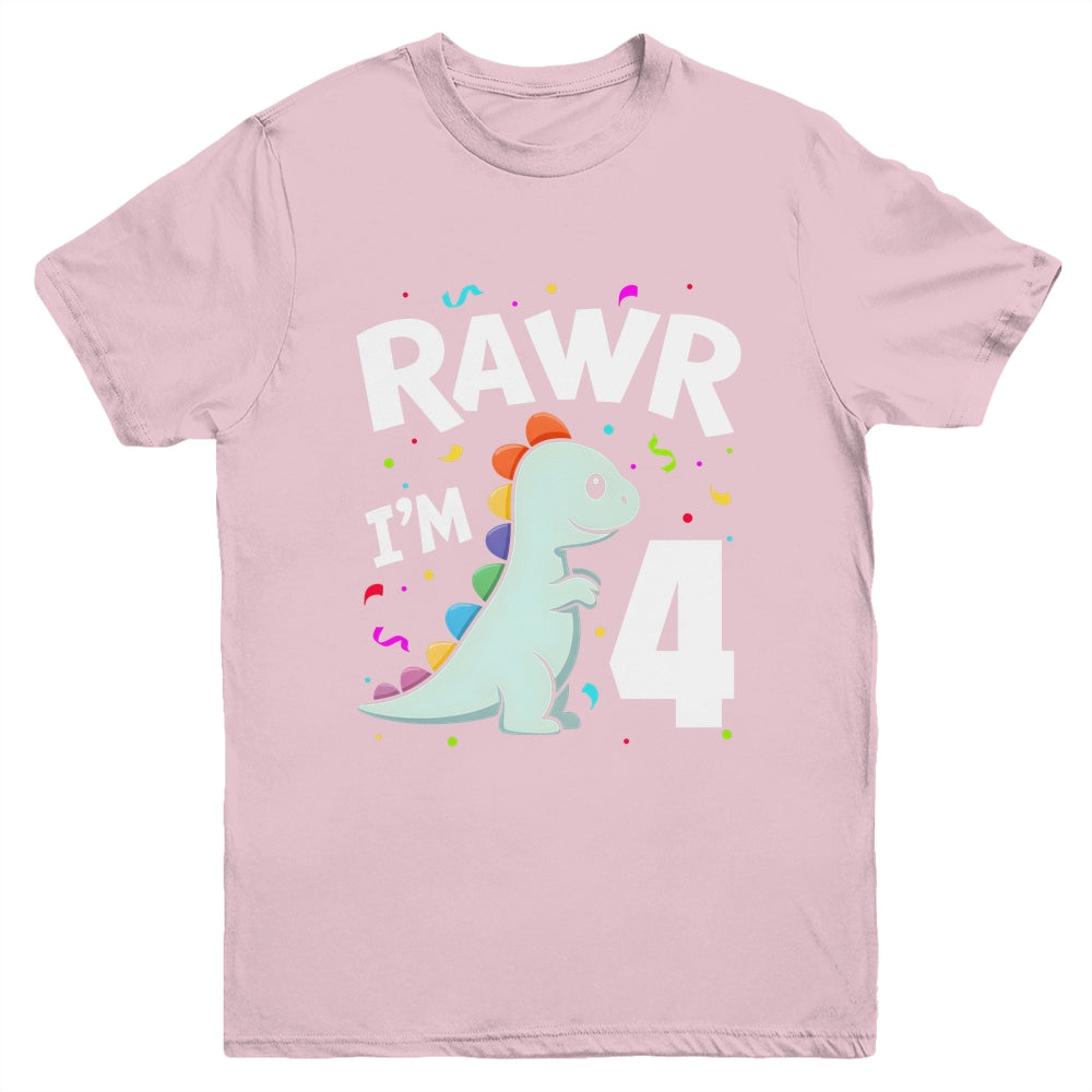 Four Rawr I'm 4 Years Old T Rex Dinosaur 4th Birthday Boys Youth Shirt | teecentury