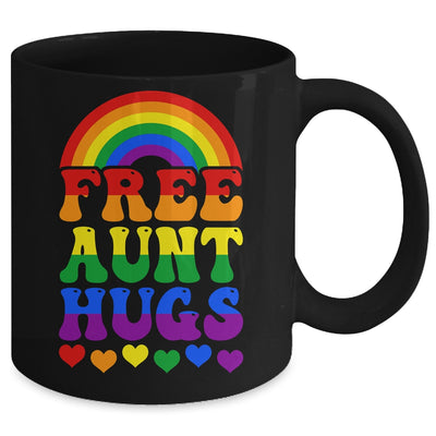 Free Aunt Hugs Rainbow LGBT Lesbian Gay Trans Pride Groovy Mug | teecentury