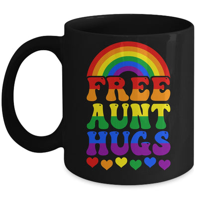 Free Aunt Hugs Rainbow LGBT Lesbian Gay Trans Pride Groovy Mug | teecentury